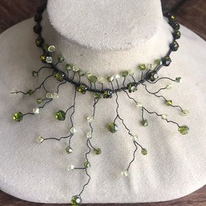 Choker Necklace Green Crystal w/ Beads